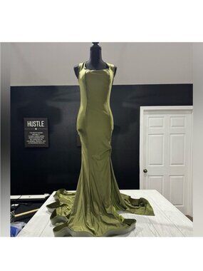 Elegant Olive Green Evening Gown